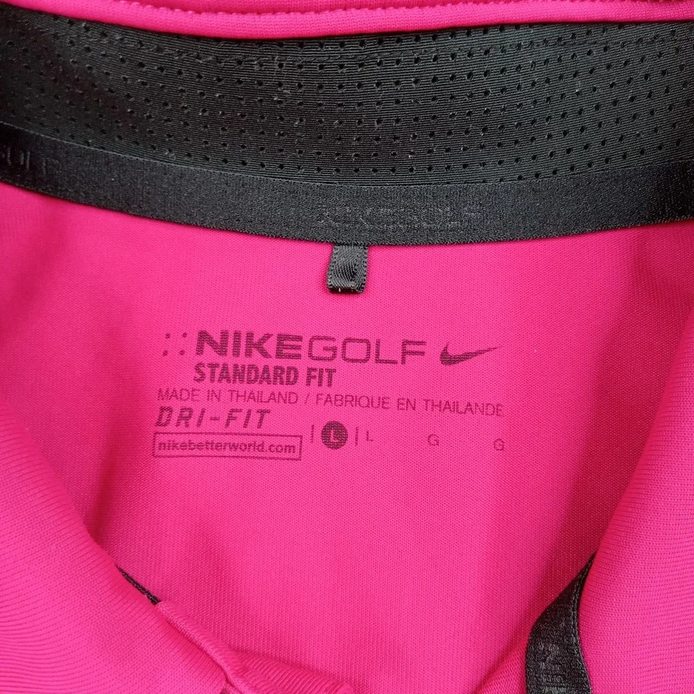 Nike Golf Polo Shirt Mens Large Pink Dri Fit Striped Standard Fit Performance